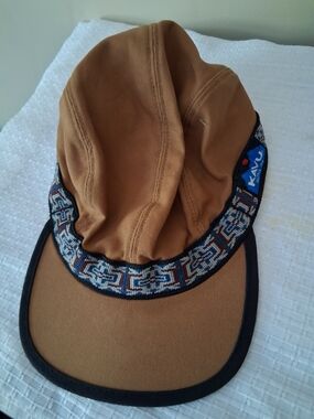 Kavu Tan Canvas Strapback Cap with Patterned Woven Trim